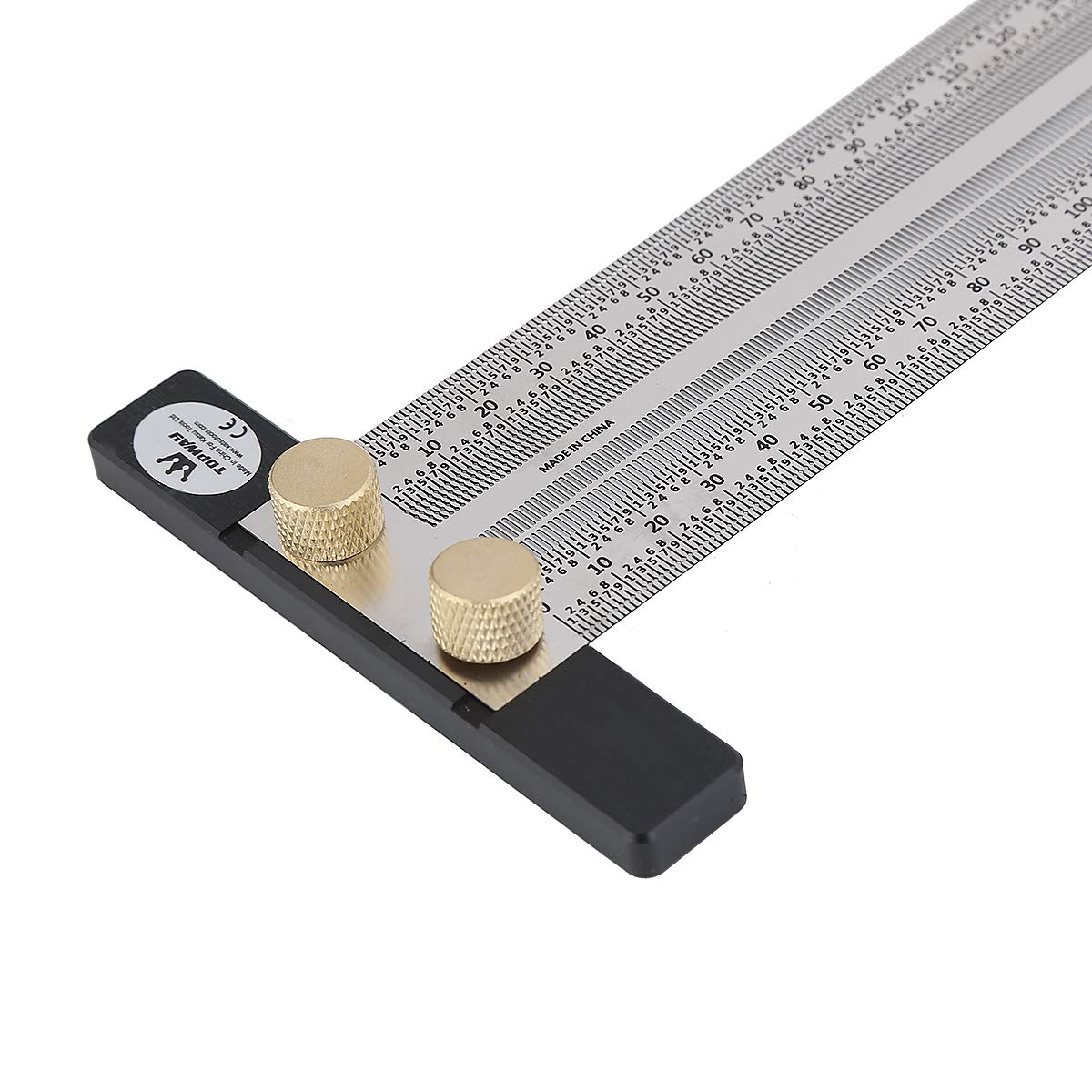TOPWAY Stainless Steel T Type Scribing Ruler Hole Ruler 300mm Precision Woodworking Marking Tool with Automatic Pencil and Pencil Leads for Carpenter Draft Measuring and Positioning