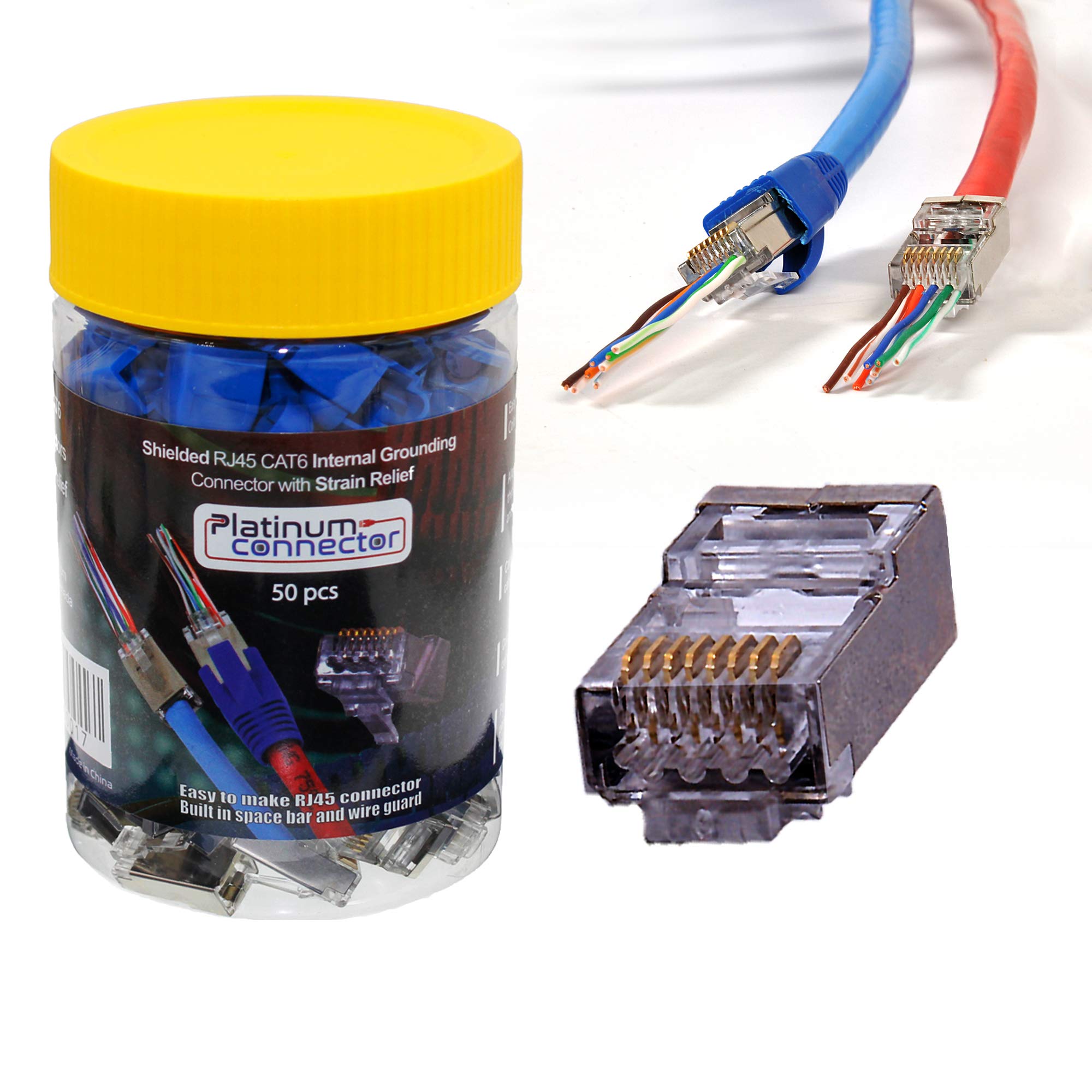 RJ45 Shielded pass through Connector with Boot (50pcs each) combo - 23AWG CAT6, Internal grounding