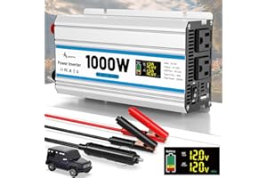 ALEOPIX 1000W Car Inverter 12V to 110V DC to AC Power Inverters for Vehicles with 2 AC Outlets/36W PD USB-C/18W QC USB-A Fast Charging/Cigarette Lighter/LED Display/100A Cables 1000 Watt Inverter