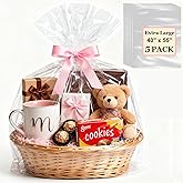 SYOGUA Extra Large Clear Cellophane Bags, 5 Pack 40" x 55" Jumbo Crystal Clear Gift Bags, 3 Mil Thick Huge Plastic Bags for Baskets Packaging, Cellophane Wrap Christmas Gift Bags