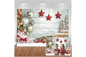 CHAIYA 7X5FT Christmas Backdrop White Wood Floor Photography Backdrop Winter Snow Christmas Balls Xmas Tree Gift Family Party Photo Background New Year Party Decoration Backdrops CY194