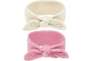 IZUS Turban Headband Baby Girl - Warm Rabbit Knot Hair Band, Knit Head Wrap for Newborn, Toddler and Children (One Size (Fit for 2 months to 7 Years), Pink + Beige)