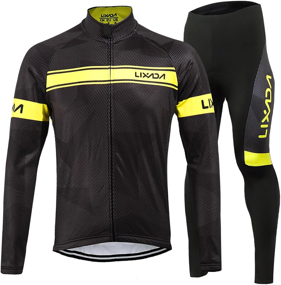 Lixada Men's Cycling Jersey Suit Winter Thermal Fleece Long Sleeve Mountain Bike Road Bicycle Shirt Padded Pants: Clothing