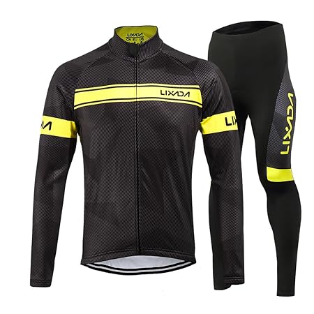 Lixada Herren Fahrradbekleidung Set Radtrikot Langarm Winddicht Herren Thermische Fleece mit 3D Polster Hosen