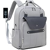 LELLIE Travel Laptop Backpack for Men & Women Teacher Backpack with Charging Cable Hole, 15.6 Inch Laptop Bag Slim Business Bag (Gray)