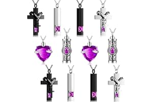Henoyso 12 Pcs Urn Necklace for Ashes Bulk Cremation Cross Heart Cubic Jewelry Stainless Steel Memorial Locket for Men Women