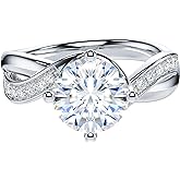 THELANDA 2CT Genuine Moissanite or Simulated Diamond Sterling Silver Twisted Swirled Wrapped Infinity Promise Engagement Ring For Women