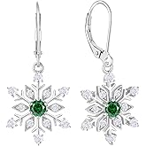 Vesitim Snowflake Earrings for Women 925 Sterling Silver Winter Dangle Drop Earrings Birthstone Leverback Jewelry for Christmas