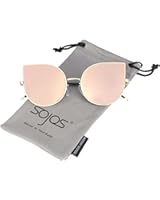 SojoS Cat Eye Mirrored Flat Lenses Street Fashion Metal