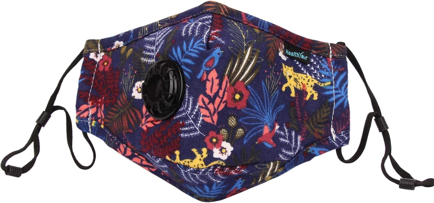 Healthyair N95 Mask Washable Cotton Mouth Masks with Valve Replaceable Filter (One Mask + 6 Filters)