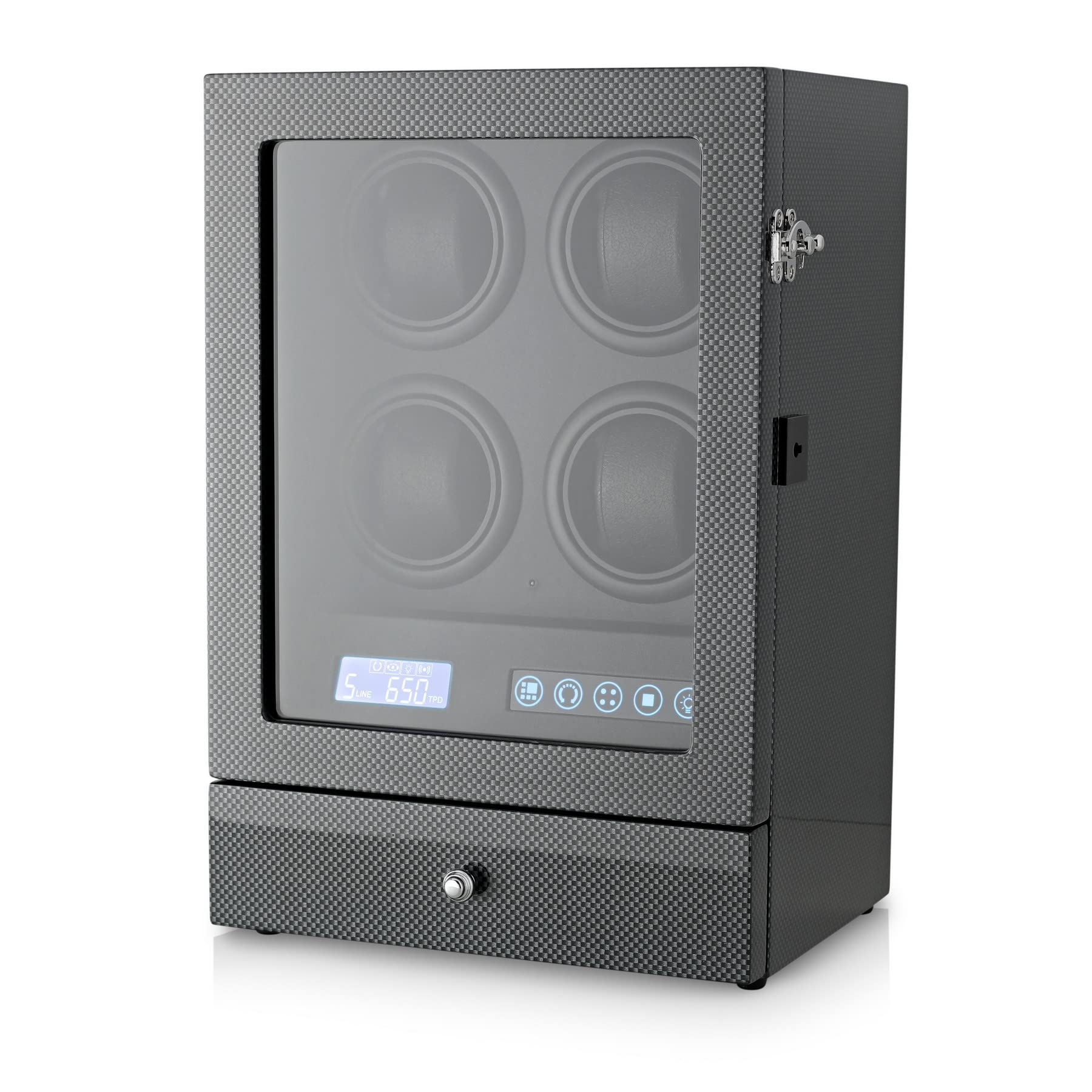Leader watch winders 自動巻き取りボックス 腕時計とジュエリー収納引き出し付き LEDバックライト LCDタッチスクリーンコントロール, カーボン+ブラック。, モダン
