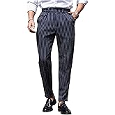 GORGLITTER Men's Striped Dress Pants Slacks Slim Fit Business Work Suit Long Trousers (Size Up, Runs Small)