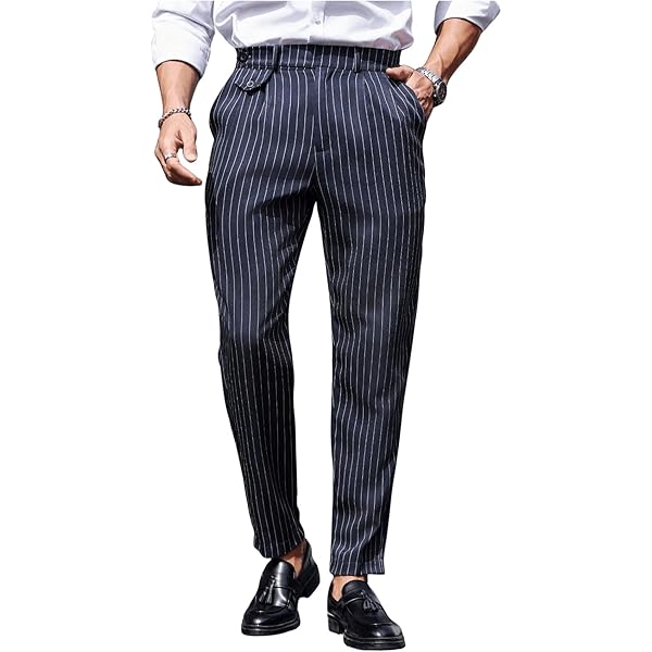 Floerns Men's Stretch Dress Pants Striped Side Work Business Suit Pants  Black Medium at Amazon Men's Clothing store