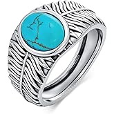 DOLIOX 10x8mm Genuine Turquoise Leaf Rings, Sterling Silver Native American Gem Oval Thumb Ring for Dad Father Jewelry Gift for him,Anillos De Hombre, Men's Ring for Gift for Men