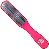 Kent AHGLO02 Airhedz Glo Red Half Round Narrow Detangling Hair Brush - 9 Row Ionic Anti Static Non Scratch Long Nylon Bristle Great for Detangling and Smoothing Medium to Long Length Hair