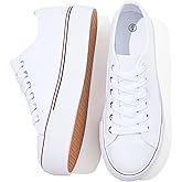 SERNIAL Womens White Platform Sneakers Low Top Platform Shoes Black Canvas Shoes for Women