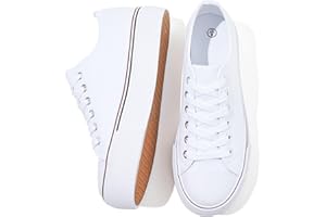 SERNIAL Womens White Platform Sneakers Low Top Platform Shoes Black Canvas Shoes for Women