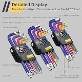 AMTOVL 27Pcs Hex Keys Set Ball End Long/Short Arm Torque Handle with Color view 3