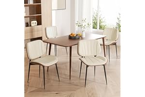 choairy Dining Chairs Set of 4, Mid Century Modern Dining Room Chairs, Upholstered Faux Leather Kitchen Chair with Walnut Bentwood Back for Kitchen Dining Room Living Room, Beige
