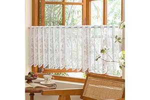 Vintage Lace Window Tiers, Boho Cottagecore Floral Sheer Curtains, Light Filtering Washable Short Cafe Curtains for Small Win