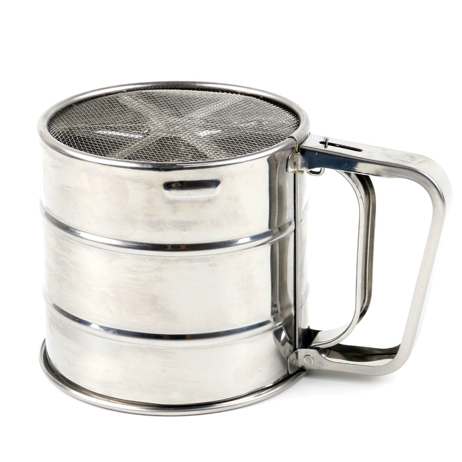 Stainless Steel Flour Sifter for Baking,Handheld Flour Sieve Icing Sugar Sifter with Crank Handle
