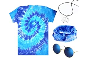NORME 4 Pieces Hippie Costume Set, Include Colorful Tie-Dye T-Shirt, Peace Sign Necklace, Headband and Sunglasses for Theme Parties