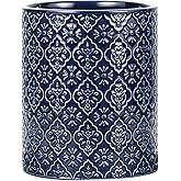 MIKIGEY Kitchen Utensil Holder, 6x7 inch Large Ceramic Utensil Holder with Embossed Pattern, Cooking Utensil Crocks for Kitchen Countertop, Home Decor, Blue
