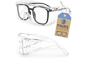 LANON 3 Pack Safety Glasses Over Eyeglasses,ANSI Z87.1 Standard,Anti-Fog & Scratch,Peripheral Protection, High Transmission,A