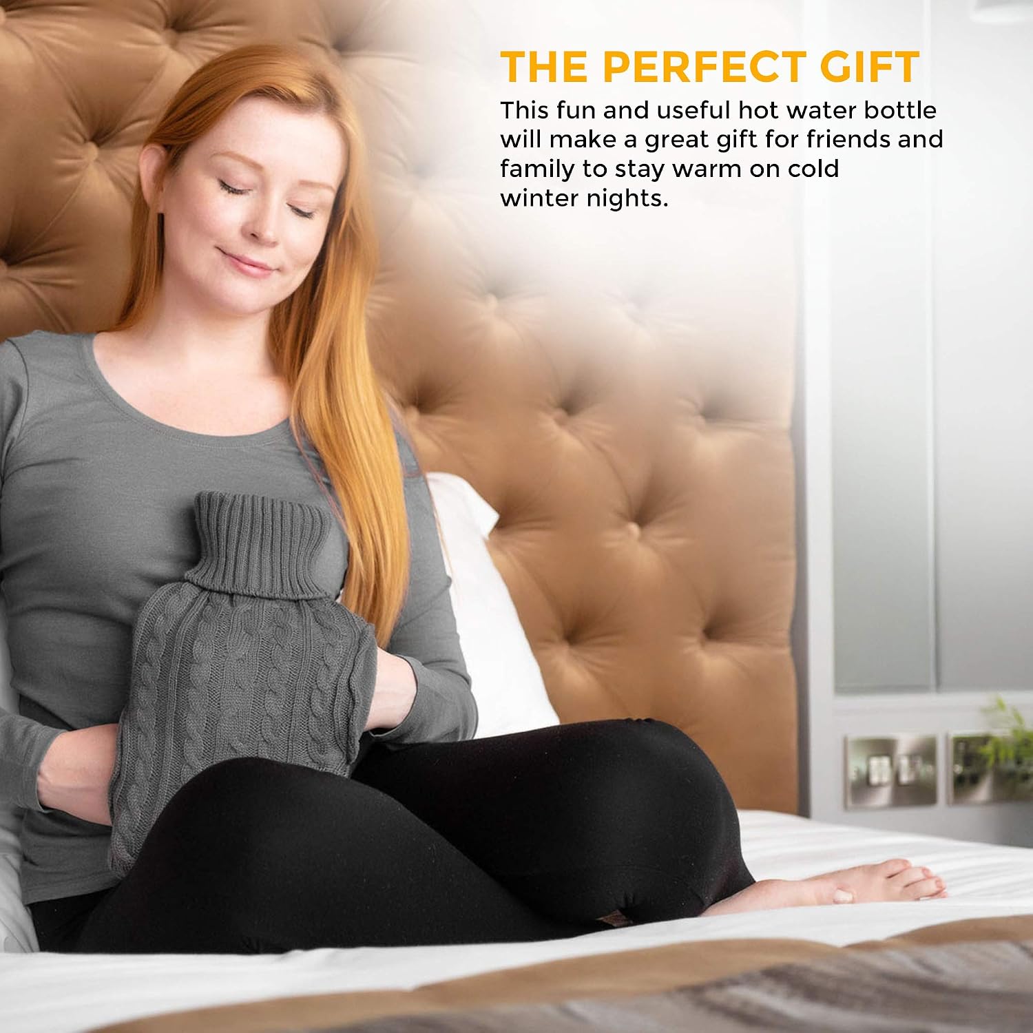LIVIVO 2L Hot Water Bottle with Knit Cover & Hand Pockets - Image 5