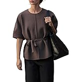 Zhiyouni Women's Short Sleeves Sweater Round Neck Belted Knit Peplum Tops Jumper Pullover