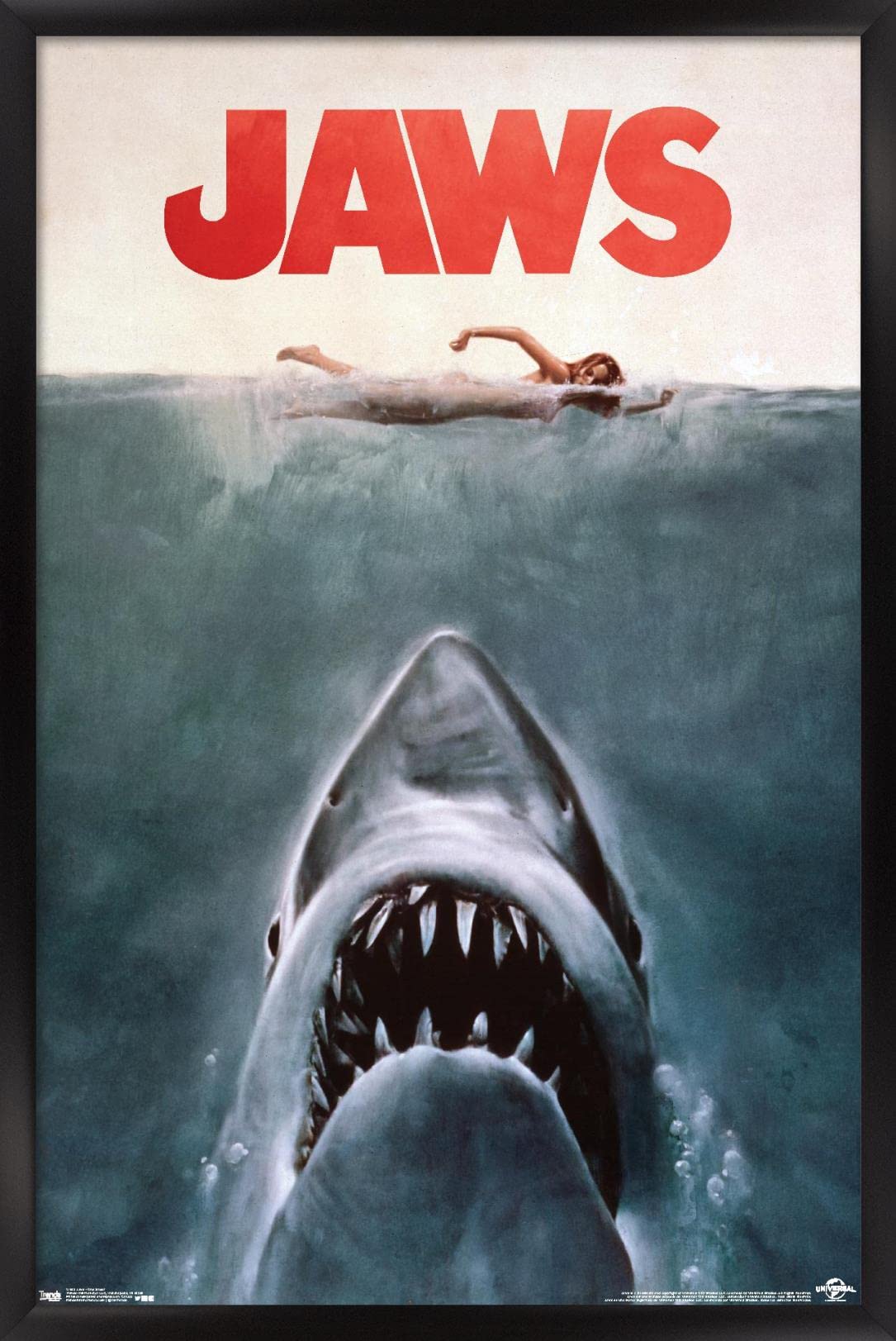 Photo 1 of **DAMAGED FRAME ON CORNERS**Trends International Jaws - One Sheet Wall Poster, 22.375" x 34", Black Framed Version