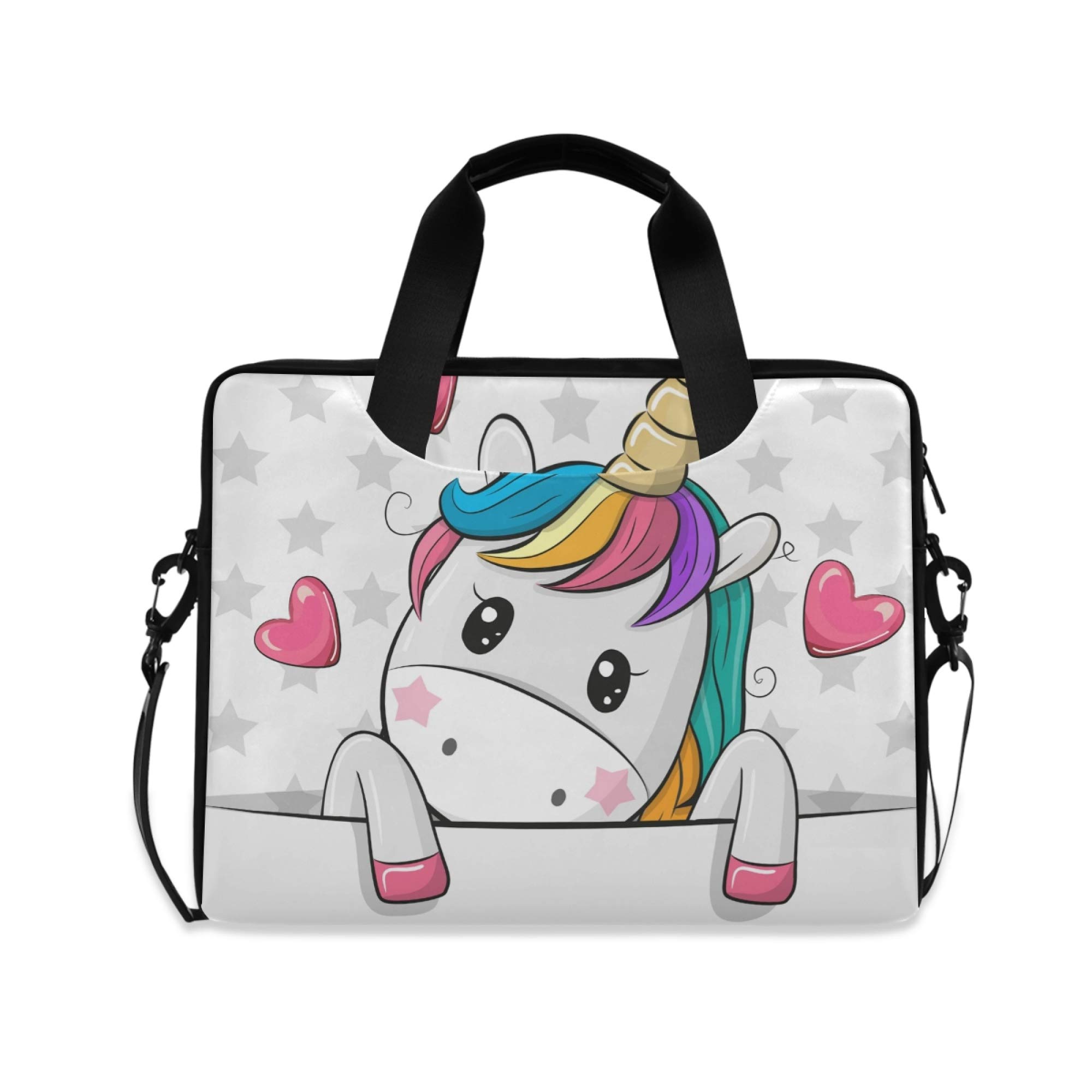 Laptop Bag, Cute Unicorn with Heart Stars Computer Sleeve Case Laptop Handbags Briefcase with Strap and Handle for Boys Girls Women Men 14 15 15.6 Inch