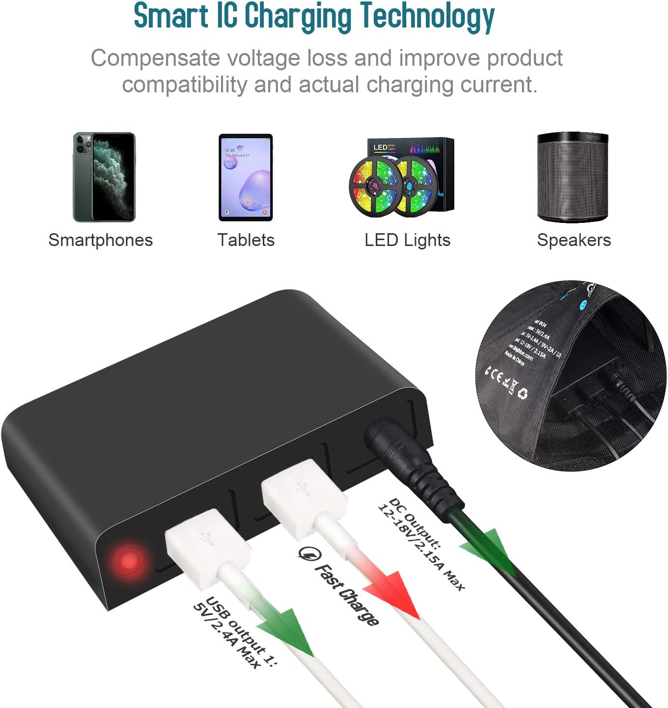 BigBlue Portable Solar Charger (2 USB+DC Outputs), 42W Waterproof SunPower Solar Panel Charger for Camping and Backpacking, Foldable and Fast Charge, Compatble with Cellphones, Battery Packs, iPad etc