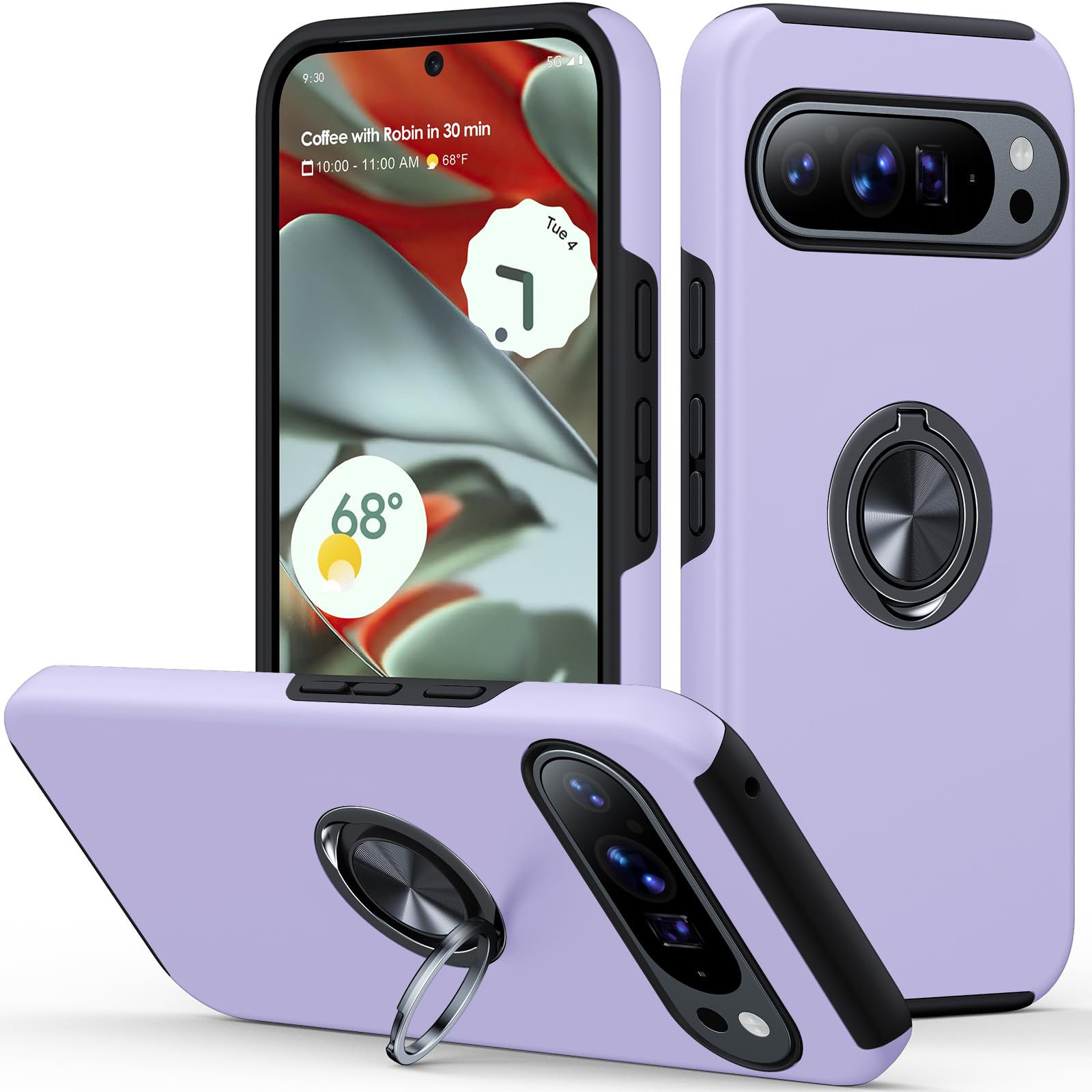 AOUIA for Google Pixel 9 Pro XL Case, 360° Rotating Ring Stand, Anti-Scratch, Military Grade Drop Protection, Shockproof Phone Cover for Pixel 9 Pro XL, Lilac