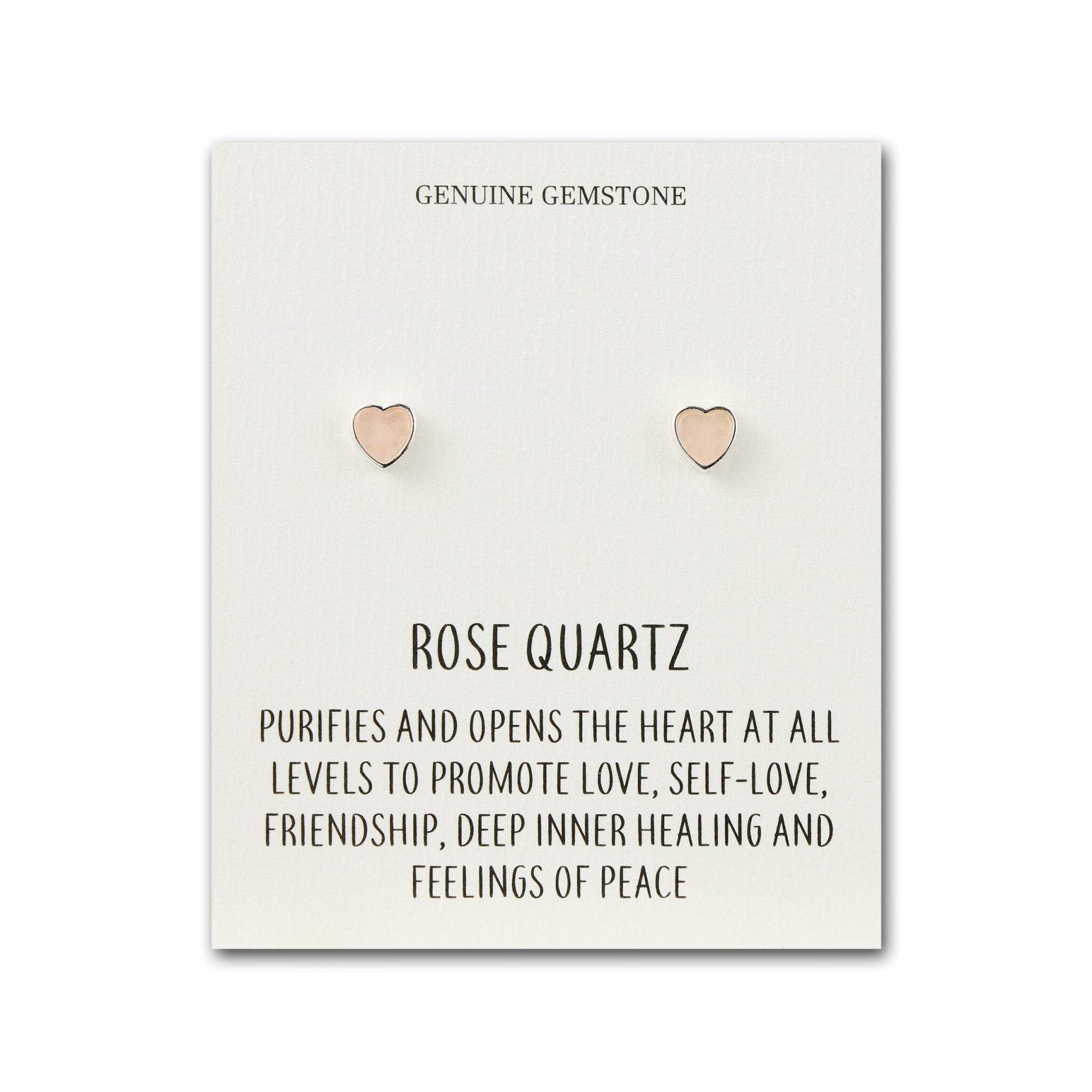 Philip Jones Rose Quartz Heart Stud Earrings with Quote Card