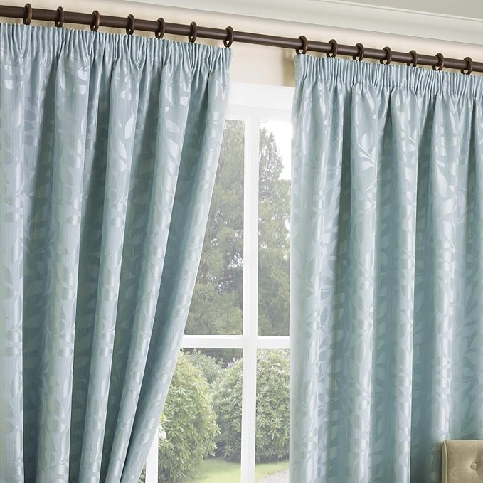 Luxury Chelford Jacquard Leaves Design Lined Tape Top Pencil Pleat