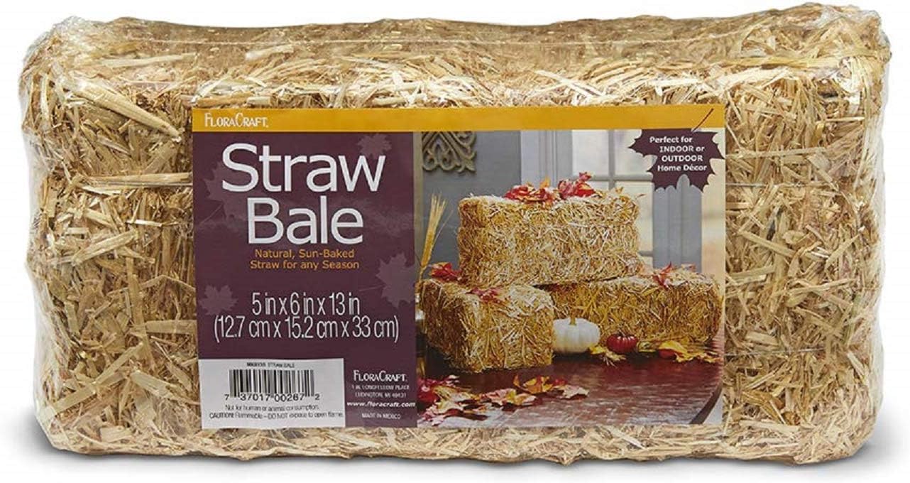 Natural Straw Bale 6" x 5" x 13" Decorative Straw Bale