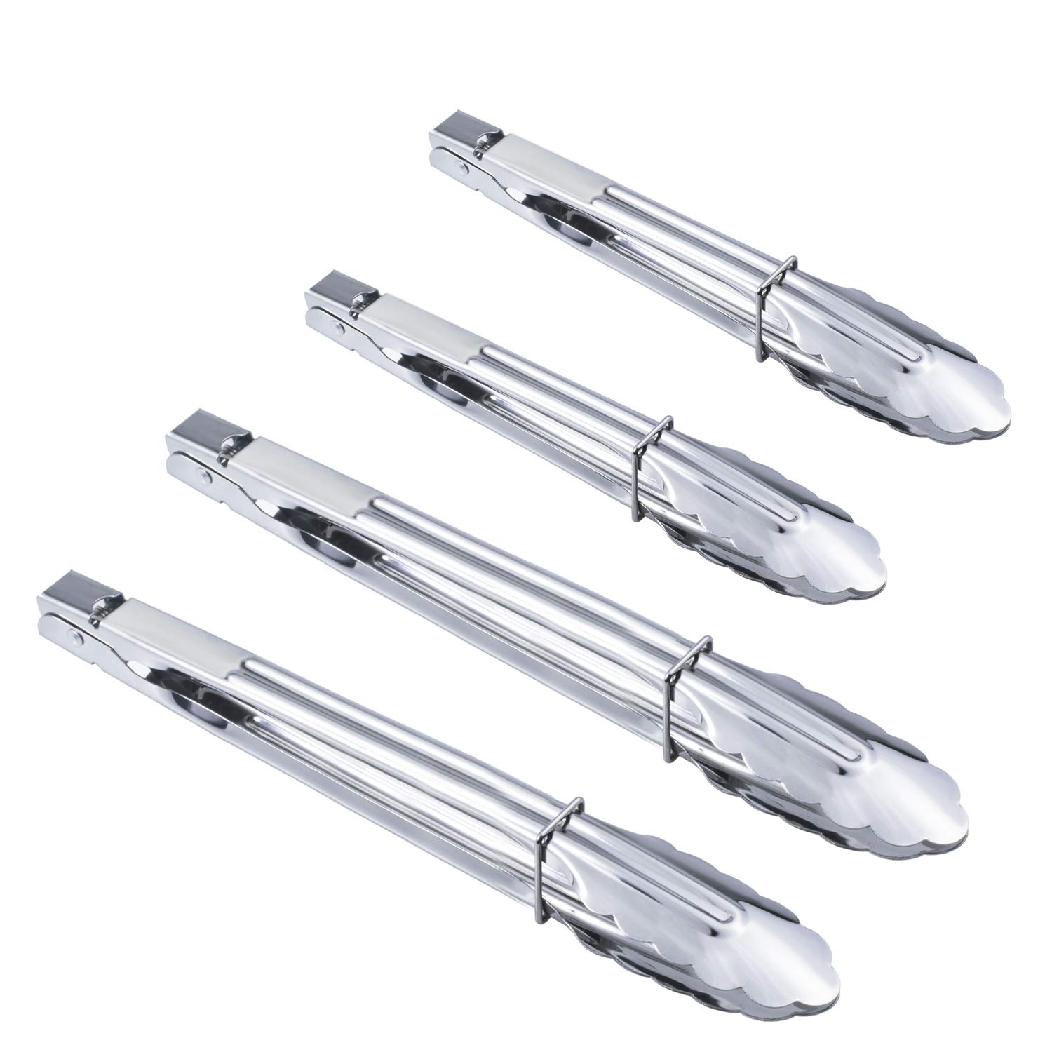 Photo 1 of HINMAY Stainless Steel Utility Food Tongs Set Kitchen Metal Tongs for Cooking Grilling Barbecue BBQ and Serving Salad (9 12 Inch 4 Pieces)