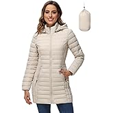 ROYAL MATRIX Women's Packable Puffer Jacket with Hood, Lightweight Quilted Travel Long Puffer Coat with Pockets