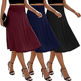 Baggyfly 3 Pack Womens Midi Skirts Flowy Lightweight Knee Length Casual Elastic Waist Modest Flared Skirts Trendy Summer