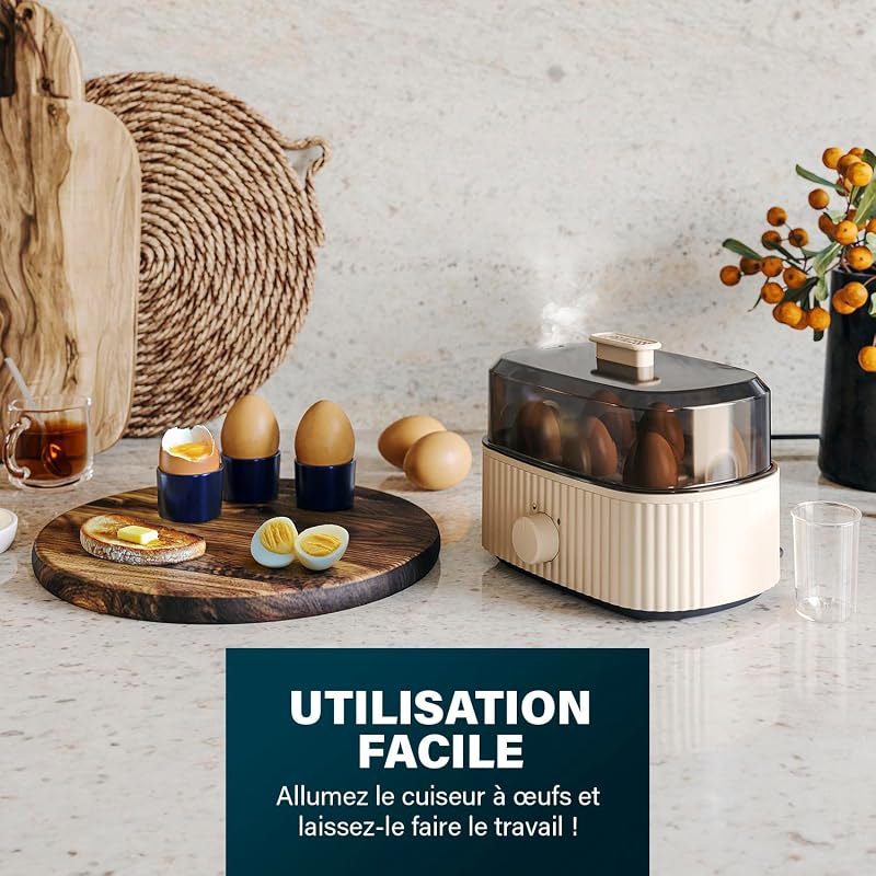Cuiseur à Œufs, Capacité 6 Œufs, 300W, Gobelet Doseur pour Cuisson Dure/Mollet, Arrêt Automatique, Sans BPA, Couvercle Vapeur, Plateau Amovible, Facile à Nettoyer, 262047