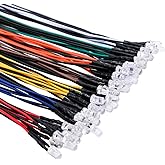 EDGELEC 56pcs (7 Colors x 8pcs) 12 Volt LED Lights Emitting Diodes Pre Wired DC 12v 5mm LED Assorted Kit Clear Lens- White Warm-White Red Yellow Green Blue Orange Small LED Lamps