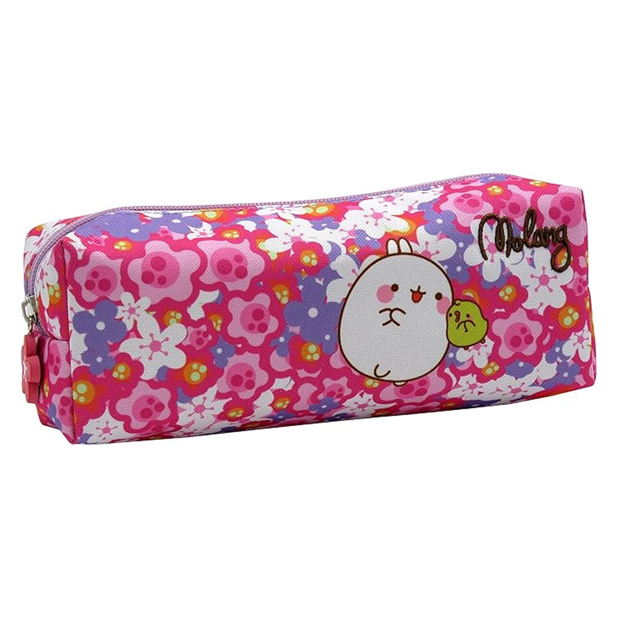 Molang Rectangle Pencil Case with Zipper, Flower Design, Multicolor, Official Product (CyP Brands), pink, M, Pouch
