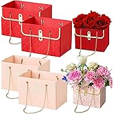 Flower Paper Gift Box, Bouquet Storage Bucket Florist Handbag with Metal Chain, for Gifts Wrapping Supplies for Mother's Day Valentine's Day Women's Day Birthday Party 4 Pcs