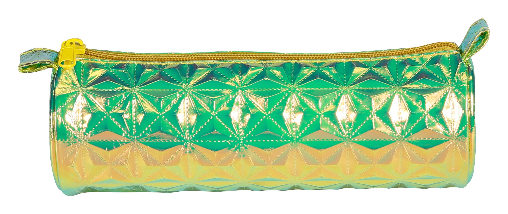 Clairefontaine 420026C - One Large Round Holographic School Pencil Case with Zipper - Dimensions: 7x22 cm - Green Colour - Colour Changing Effect - Waterproof