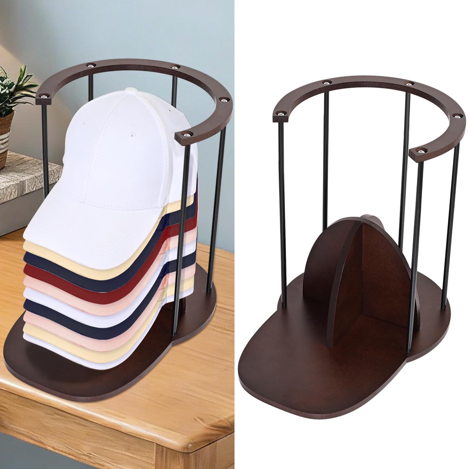 Photo 1 of SNOWSTAR Hat Storage for Baseball Caps, Wood & Metal Hat Organizer Holder Display Stand for At Least 15 Hats,Space-Saving Baseball Cap Storage for Desk, Closet,Bedroom,Entryway.