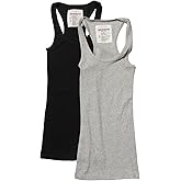 2 Pack Zenana Women's Basic Ribbed Tank Top Large Black, H Gray