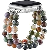 JR.DM Natural Stone Beaded-Bands Women Compatible with Apple Watch Series 11 10 9 8 7 6 5 4 SE 3 2 1 Ultra Fashion Stretch Handmade Bracelet Boho Elastic Strap for iWatch 42mm(S3/2/1) 44/45/46/49mm
