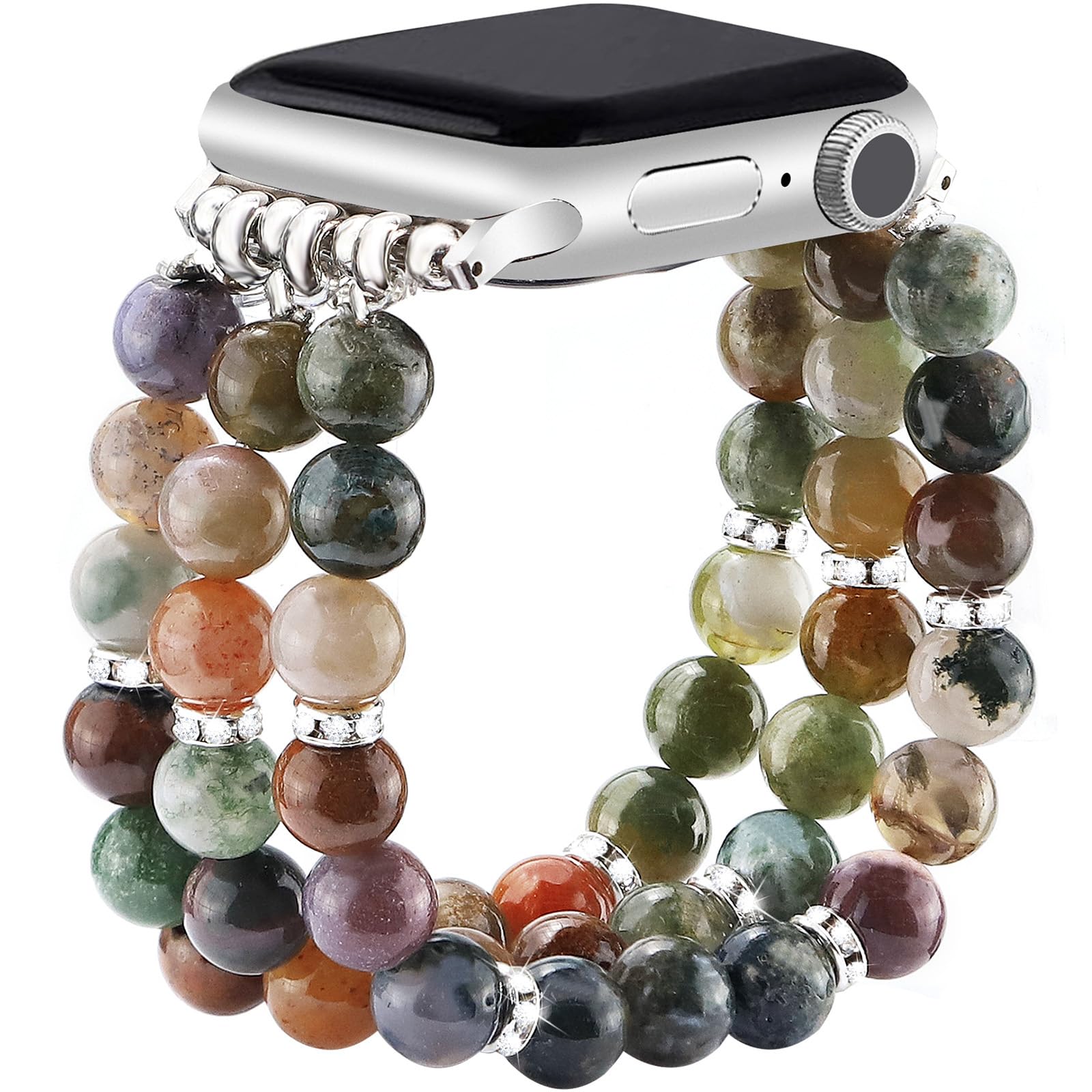 JR.DM Natural Stone Beaded-Bands Women Compatible with Apple Watch Series 11 10 9 8 7 6 5 4 SE 3 2 1 Ultra Fashion Stretch Handmade Bracelet Boho Elastic Strap for iWatch 42mm(S3/2/1) 44/45/46/49mm