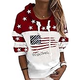 Yancoss Womens American Flag Hoodie Long Sleeve Patriotic Clothing Pullover Loose Fit Patriotic Sweatshirt